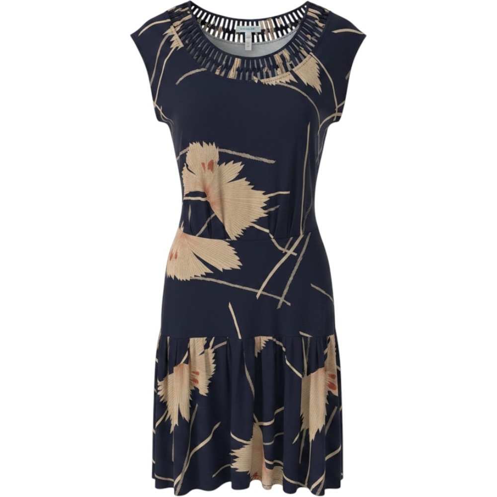 Leifnotes Anthropologie Navy Blue Botanical Fan Print Cage Neck Mini Dress Small